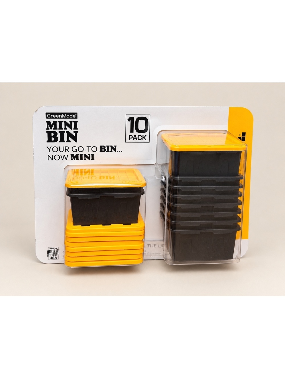 GreenMade Mini Bin 10 Pack Storage Bins w/ Lids Black Yellow